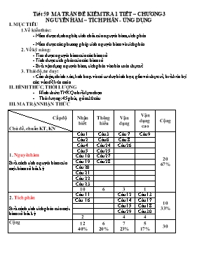 Đề kiểm tra 1 tiết  Chương 3 môn Toán học